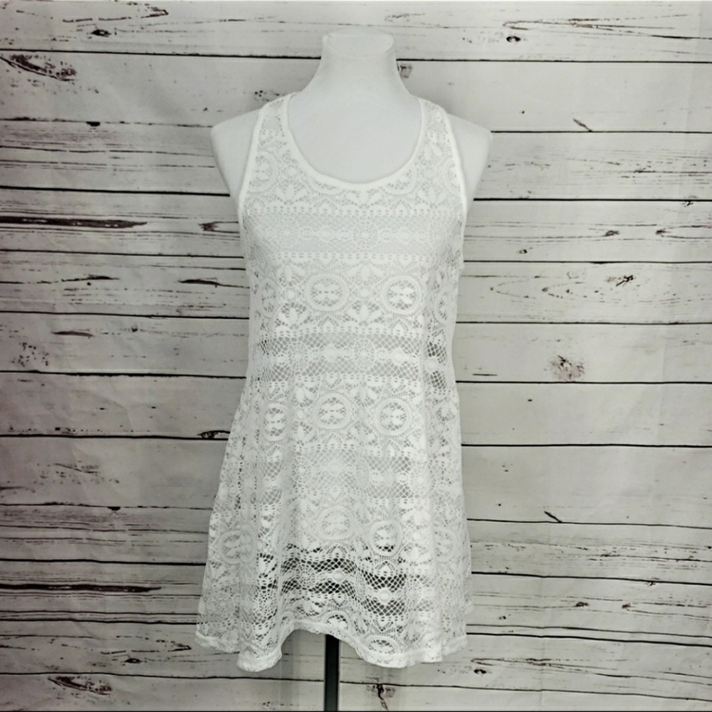 NWT West Loop White Lace Sheer Swim Suit Cover Up Dress Honeymoon Bride Modest